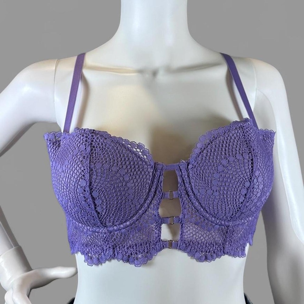 Adore Me Lavender Lace Longline Balconette Bra 36C Fairycore Coquette Push-up